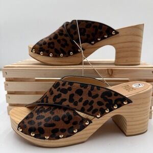 Paige Jules Leopard Calf Hair Womens 7.5 Brown Mule Heel Clog Sandals